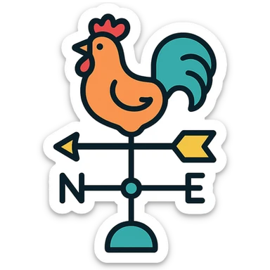 classic weathervane with rooster, colored icon with black outlines sticker