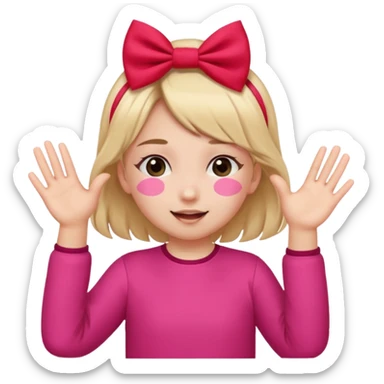 👧🏼🙈🎀🚩: girl with 2 ponytails covering her eyes with both hands, with a cute little pink bow on the side of her hair and below her in the background, 2 big red flags.  sticker