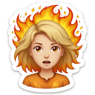 Woman with hair on fire freaking out with stress sticker