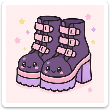 Add pastel pink and pastel purple accents to the BLACKPINK-inspired gothic shoes, keep them cute and stylish, kawaii style, no hearts. sticker