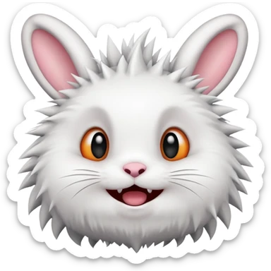 round bunny with big eyes and closed mouth smile with spiky teeth  sticker