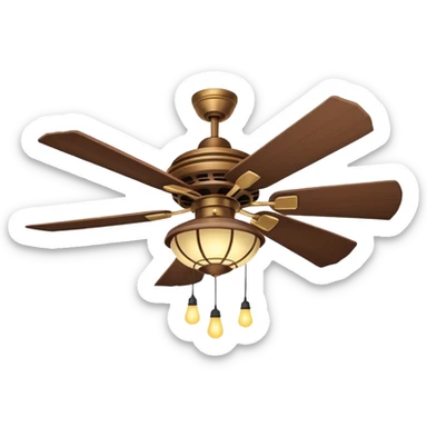 Ceiling Fan – wide-blade wooden fan spinning gently above lantern lights. sticker