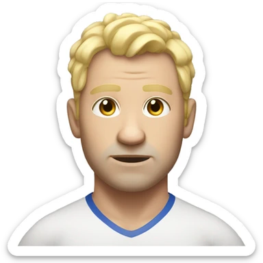 man with a curious and interested face, white skin, hairstyle and wearing a wrestling shirt sticker