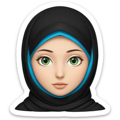 a girl wearing a black hijab and has green and blue eyes with another model of a hijab like a hijab but it's showing the neck Its neckfree sticker