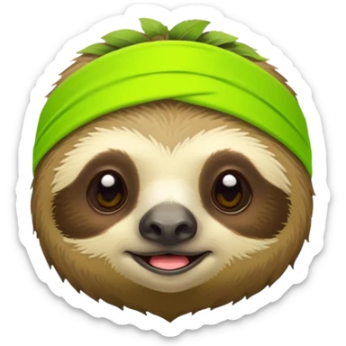 a sloth Head with a lime green headband sticker