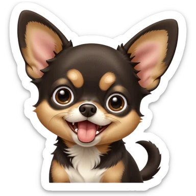 A high-resolution photo-realistic digital illustration of a cute black and tan chihuahua with big eyes yawning. sticker