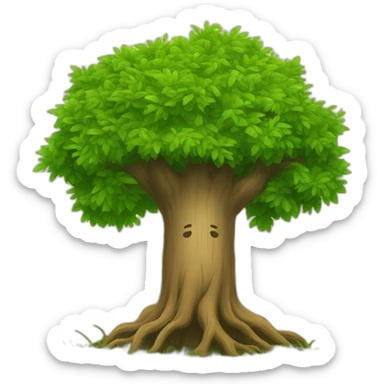 a tree with a strong trunk and roots with grass around it sticker