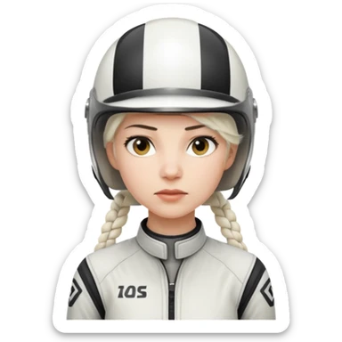 woman with white braided hair in racer helmet sticker