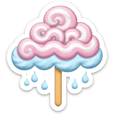 cotton candy on a paper stick, fluffy, pastel yellow, swirling cloud-like texture sticker