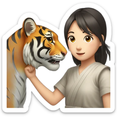 Tiger in arm of Japanese  girl  sticker