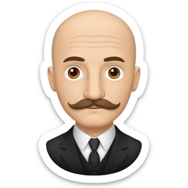 minimalist iOS emoji of Henri Bergson, bald, mustache, thoughtful, vector art sticker