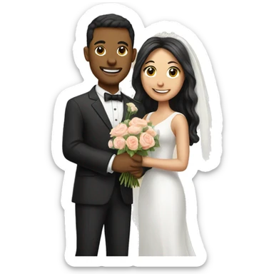 A loving wedding couple with a bouquet  sticker