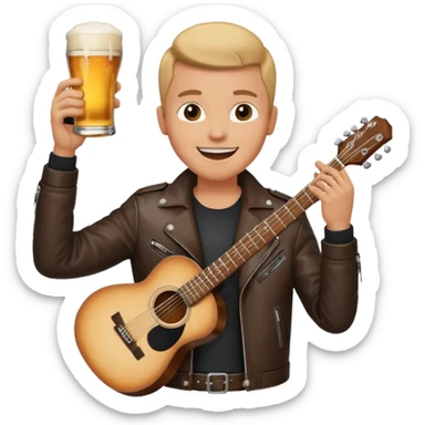 We're creating a quiz for a New Year's Eve team. The idea is that people have to guess which emoji belongs to which person from three emojis. Now it's up to you to make one whole emoji from the following  emojis.  🏍🎸🍻👦 sticker