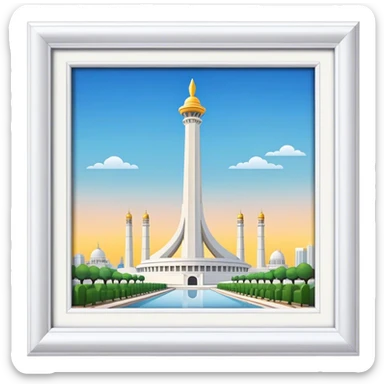 Cinematic Realistic Monas Landmark Emoji, depicted as the iconic National Monument rendered with crisp architectural detail and dynamic, urban lighting. sticker
