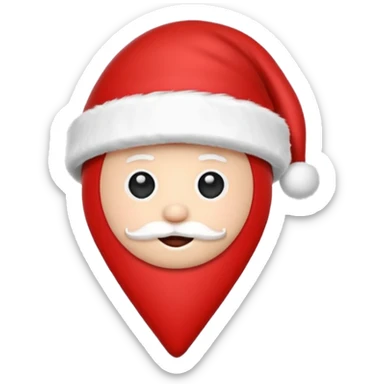 Create an icon of a location pin with a Christmas Santa hat on top, in a clean, modern, flat style. sticker