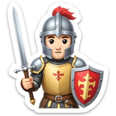 give me medieval knight with a helm, and he has a gauntlet holding a sword. style can be a bit pixelated /8bit sticker