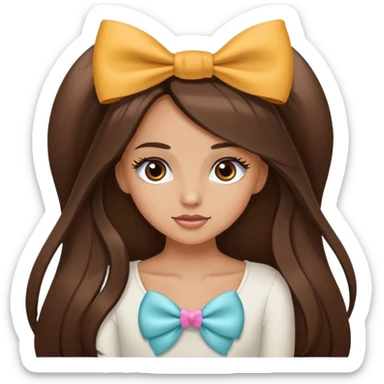 long hair brunette tan girl with bow with eyelashes sticker