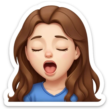 Sleepy girl, long brown hair, yawn sticker