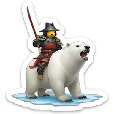 penguin samurai riding a polar bear sticker