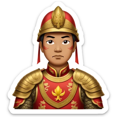 Trần Hưng Đạo – Cinematic Realistic Portrait of Trần Hưng Đạo, depicted as a revered Vietnamese general in traditional armor with a determined gaze, rendered with intricate historical textures and dynamic lighting that highlights his legendary martial spirit and leadership. sticker