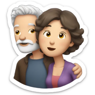 Man with gray hair and white beard kisses a woman with dark brown hair sticker