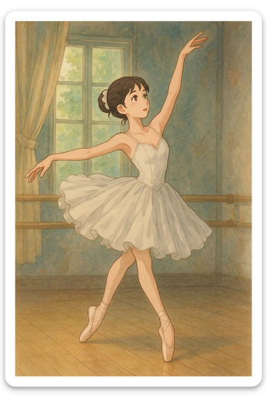 ballerina, detailed, soft colors, anime style, beautiful ballerina dancing gracefully sticker