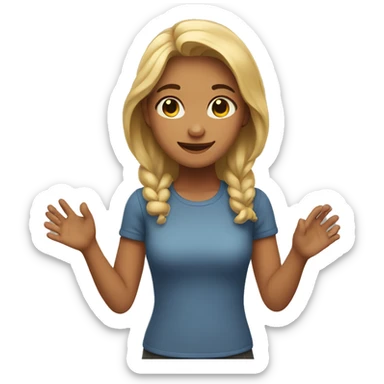 a girl who, moved, stretches her hands forward sticker