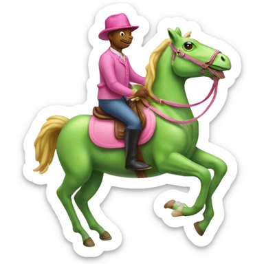 Green Frog riding a pink horse  sticker