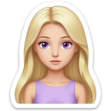 Luxury blonde model, hazel eyes, sleek long hair, pastel purple dress sticker
