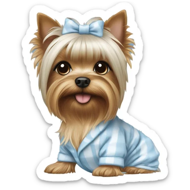 Female yorkie that’s white wearing blue pajamas sticker