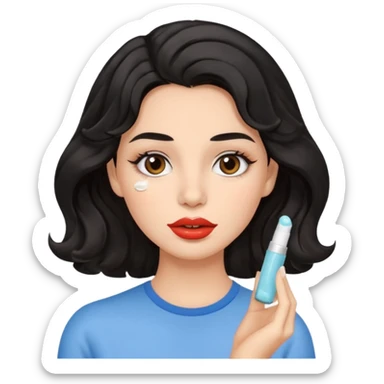 A gorgeous with black wavy hair women applying cute thin lipbalm on her brown lips sticker