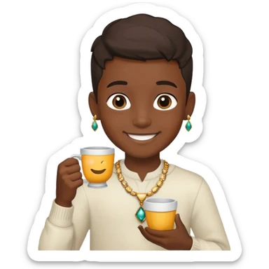 smiling boy with jewelry cup sticker