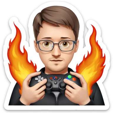 Edward Snowden holding out a gaming controller in one hand in front of him that is on fire  sticker