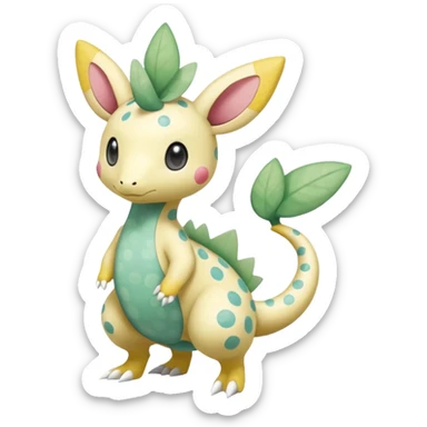 Blushing Spotted Dotted randomly Splash-marked Leavanny-Gallade-Ampharos-Inteleon-Nidoqueen-Fakémon-Pokémon-hybrid-fusion-creature, full body sticker