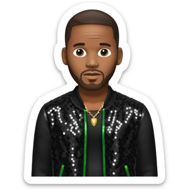 R. Kelly with dark brown hair, black sequin outfit sticker