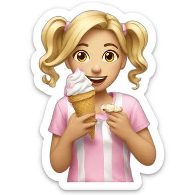 the girl eats ice cream with great pleasure sticker