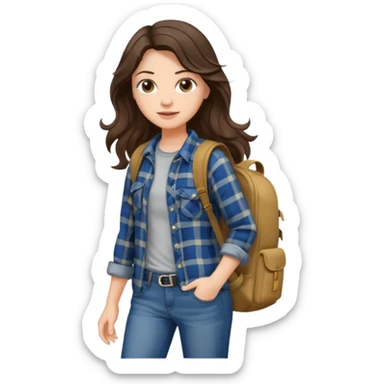 aestethic brunette long wavy hair walking with a backpack sticker