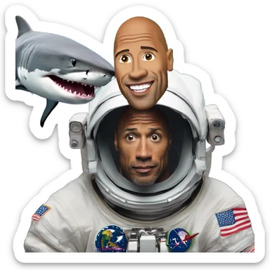 The rock Johnson as an astronaut with a shark sticker