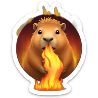 Capybara with fire behind it sticker
