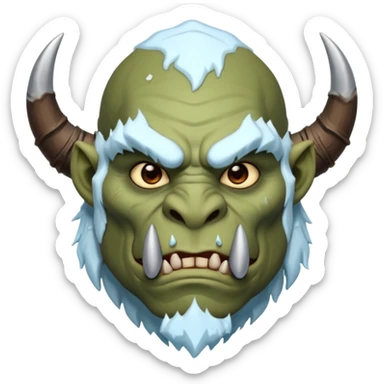 Fantasy orc emoji portrait, tusks lightly covered with ice and snow, winter predator look, strong silhouette, clean minimal emoji design, male/female variant
 sticker