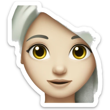 girl with long black hair, pale skin, green eyes  sticker