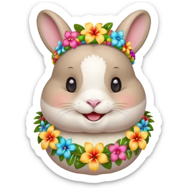 A chubby rabbit with a colorful tropical lei, smiling sweetly. sticker