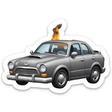 crashed car with smoke sticker