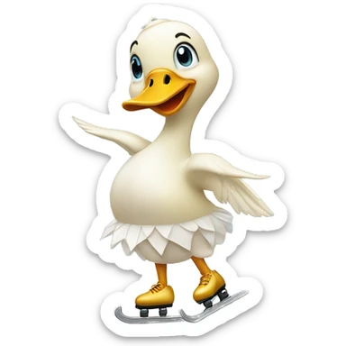 duck wearing ice skates and a figure skating dress sticker