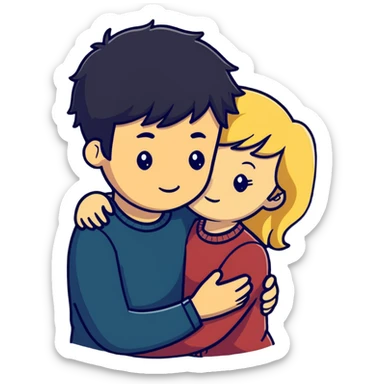 tall dark-haired male cuddling his short blonde girlfriend sticker