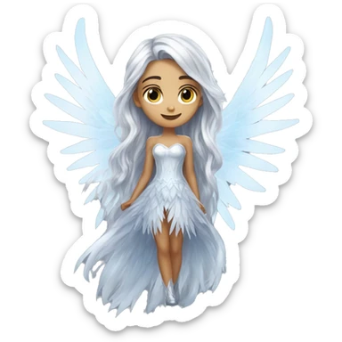 big wings, silver, icy ,snowflake, Beautiful, fairy, long hair sticker