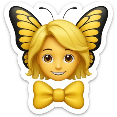 Emoji sourire avec un nœud papillon dans les cheveux sticker
