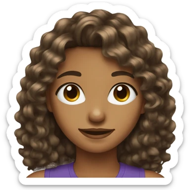 teen with diamond face shape  brown curly fringe hairstyle sticker