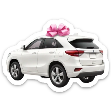 White crossover car with pink bow sticker