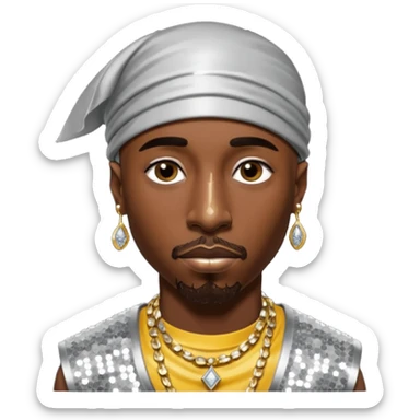 Tupac with silver sequin outfit sticker
